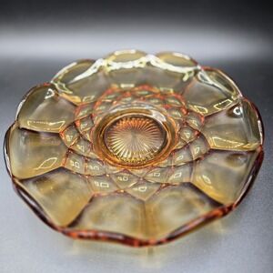 Vintage Iridescent Gold Carnival Glass Dish w/ Scalloped Edges Starburst Center